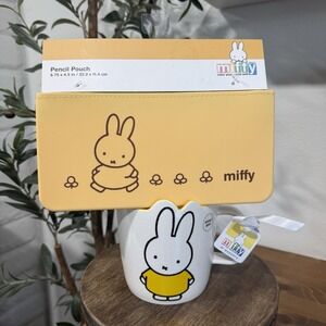 MIFFY Mug Pencil Pouch Lot of 2 Yellow Bunny Magenta Cup Stationery Gift Set NWT